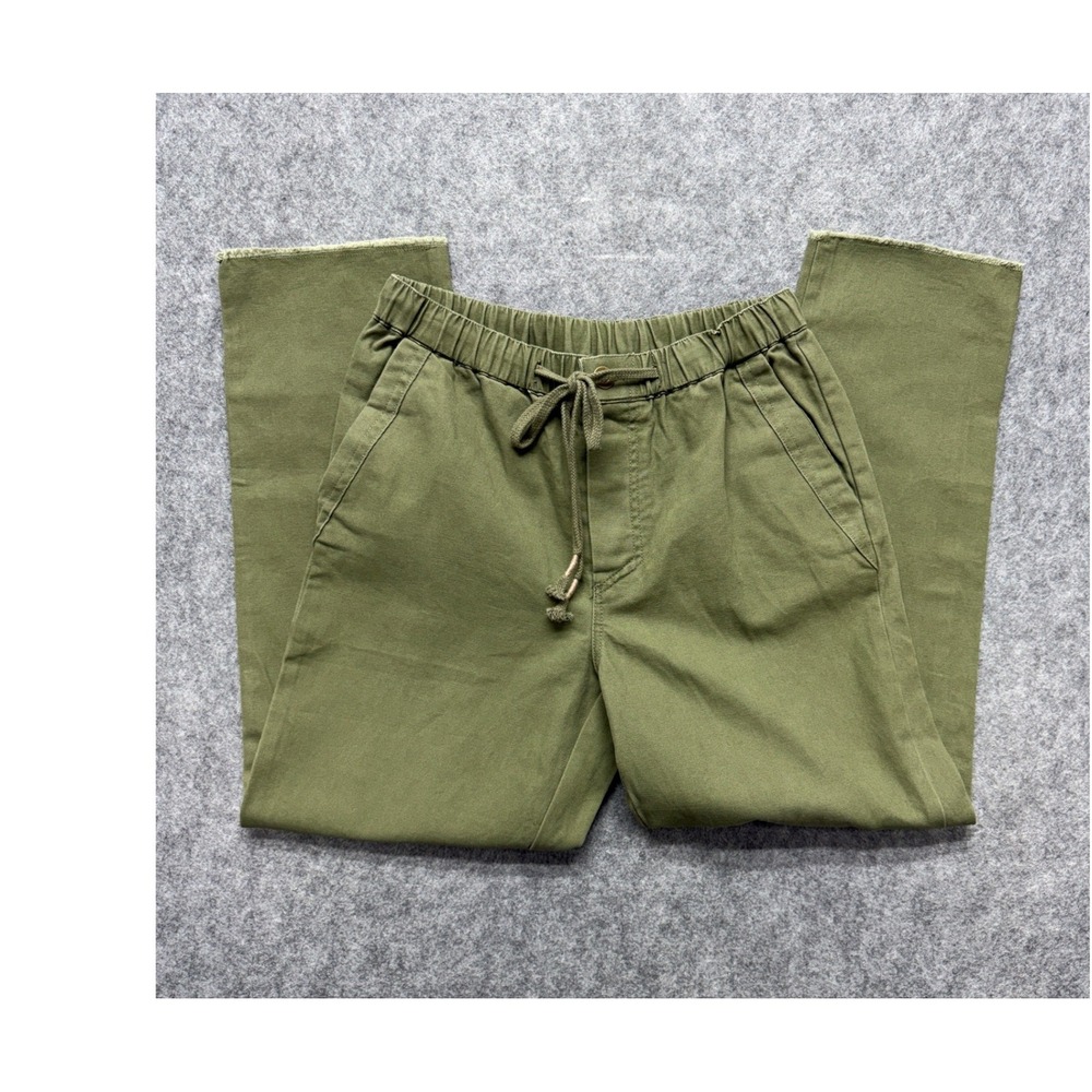 O'Neill Faithfull Pants Army Green Cotton Canvas Drawstring Raw Hem XS NEW